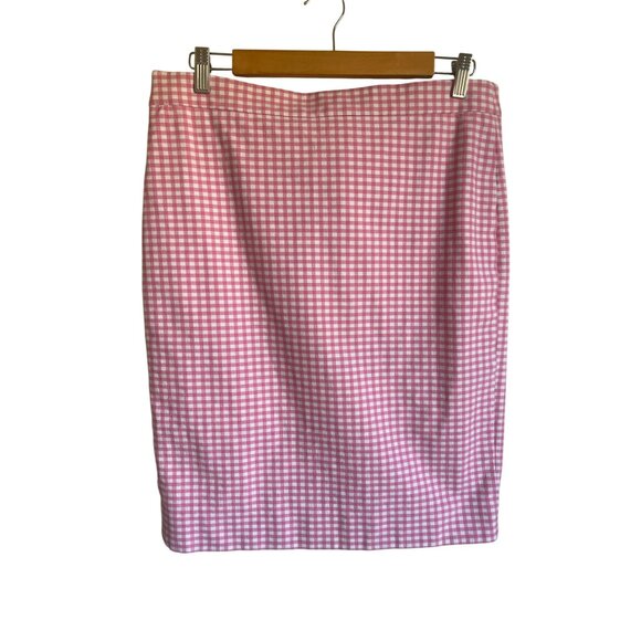 J. Crew No. 2 Pencil Size 10 Gingham Skirt Pink Cream Plaid Preppy Classic - Picture 3 of 9